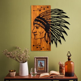 Wallity Apachi Escultura de pared de madera y metal Nogal y negro
